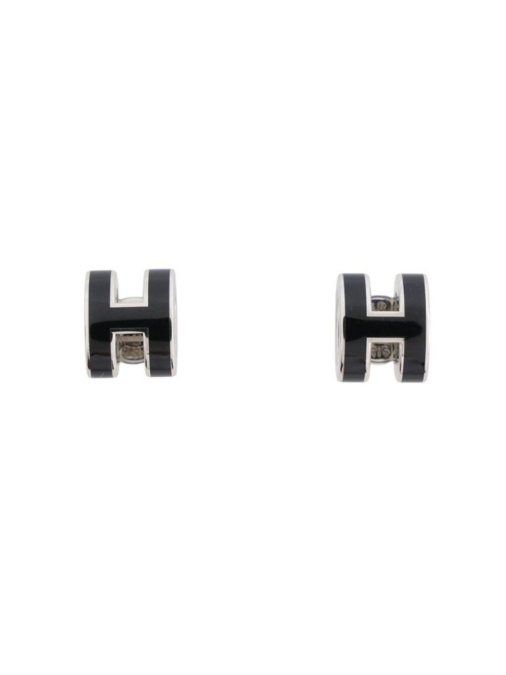 Hermes Earrings Mini Pop H Black Silver
